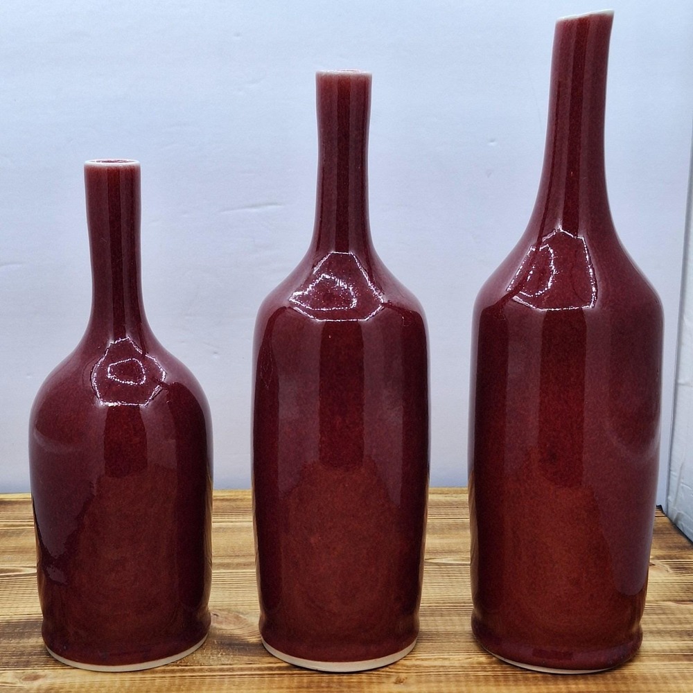 Studio Art Pottery Don Ridley MCM Vase Signed Tier 1,2,3 Of 5 P5 Deep Red Glaze